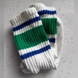 American Trench Retro Stripe Crew Socks Blue Green Cotton Made in USA OS EUC